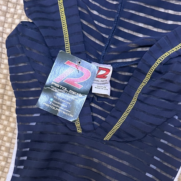 Pistol Pete Blue Mesh Striped hooded sleeveless singlet. - Picture 3 of 5
